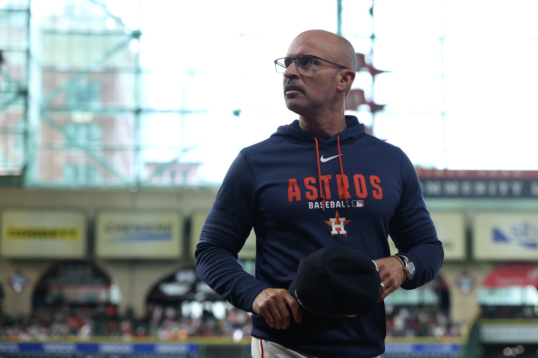 Houston Astros manager Joe Espada looking on prior to a game.