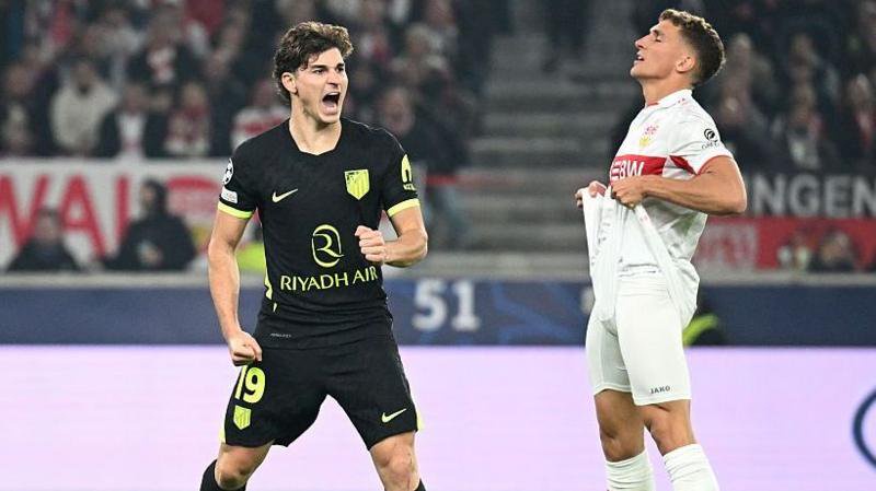 Julian Alvarez celebrates Atletico Madrid's equaliser against Stuttgart