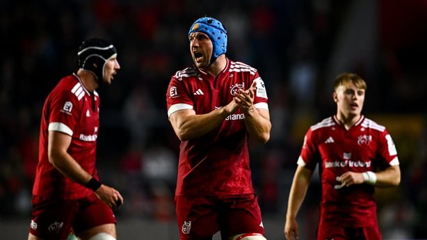 Cork , Ireland - 17 October 2026; Munster captain Tadhg Beirne, center, during the Investec Champions Cup Round 1 match between Munster and Racing 92 at SuperValu Páirc Ui Chaoimh in Cork. (Photo By Shauna Clinton/Sportsfile via Getty Images)