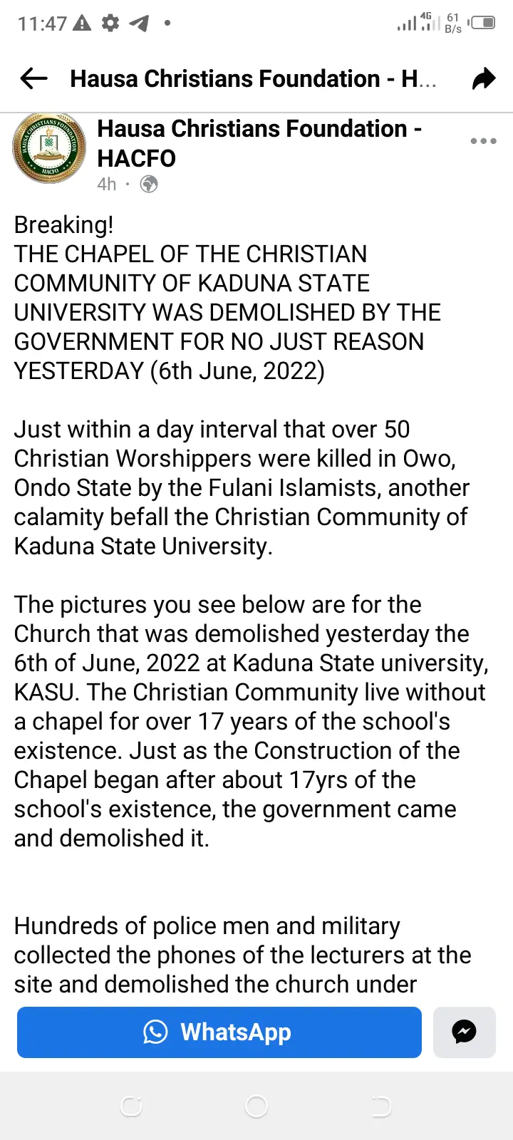 Governor El-Rufai Demolished Churches In Kaduna