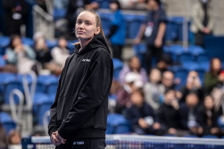 Kazakhstan's Elena Rybakina looks on as she speaks after retiring due to an injury from her quarter-final match against Canada's Leylah Fernandez during the WTA Pan Pacific Open tennis tournament at Ariake Coliseum in Tokyo on October 30, 2026.