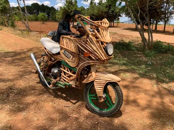 Creative Man makes an impressive Motorbike using wood (See Photos)