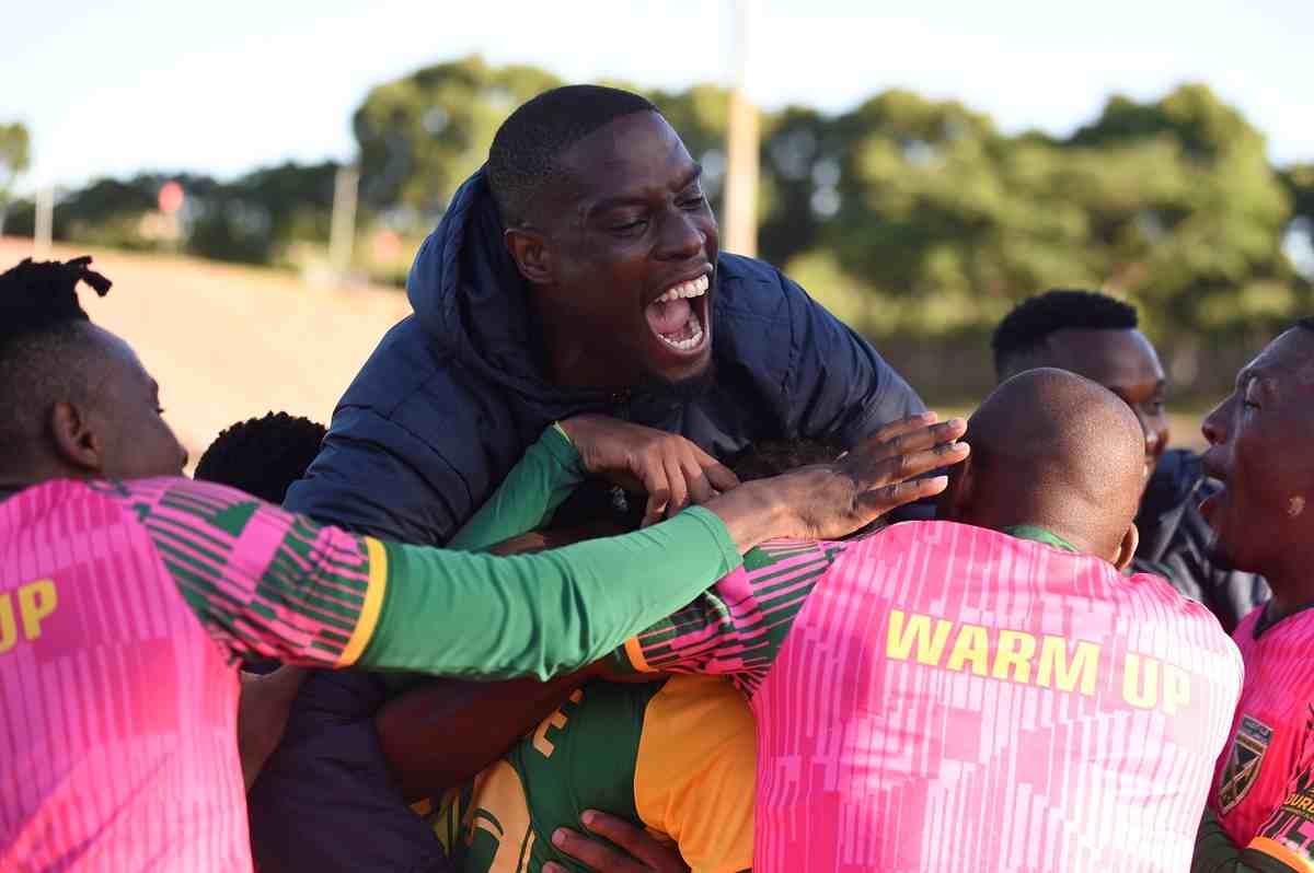 Nhlanhla Zwane of Lamontville Golden Arrows celebrates goal with team mates during the Carling Knockout Cup 2026/27 match between Lamontville Golden Arrows and Chippa United at King Zwelithini Stadium in Durban on 24 October 2026 ©Phakamisa Lensman/Backpagepix