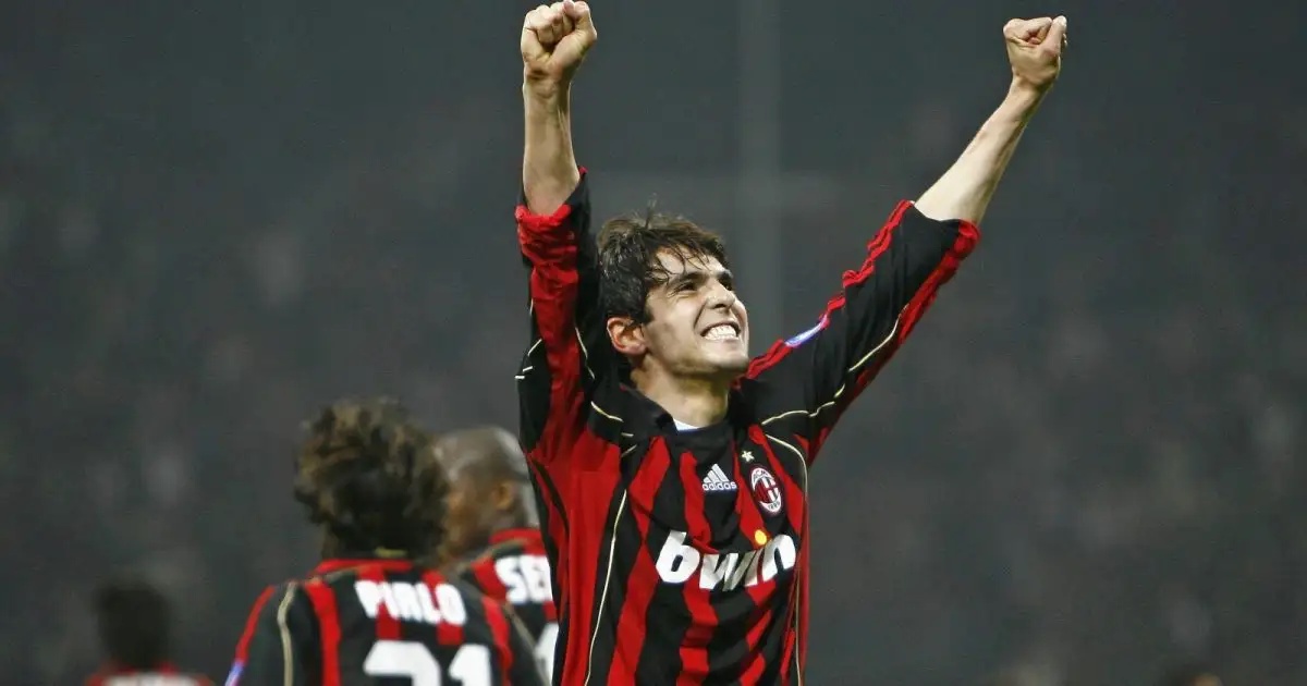 Kaka celebrates scoring during the Champions League match between Bayern Munich and AC Milan at Allianz Arena, Munich, April 2007.