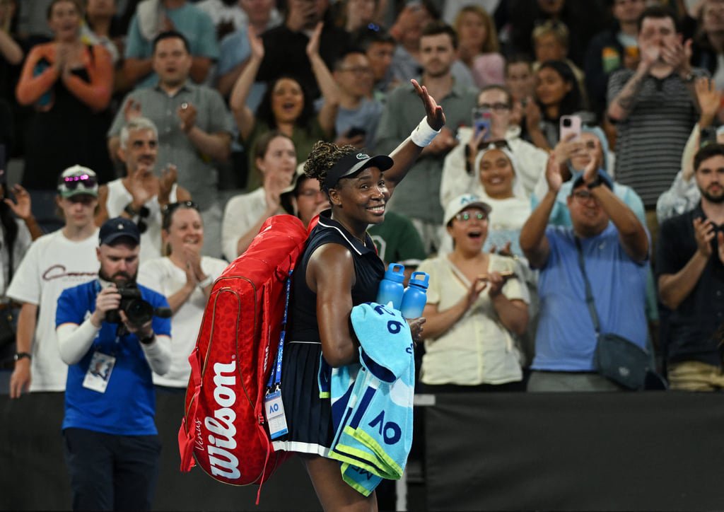 Venus Williams acknowledges the crowd after her Australian Open first-round defeat by Olga Danilovic in January. Photo: Reuters