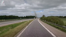 A truck driver shared dashcam footage of the moment they tried to join a busy dual carriageway