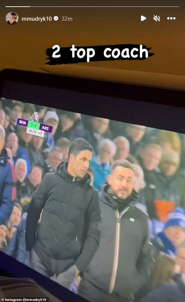 Mykhailo Mudryk hailed Mikel Arteta and Roberto De Zerbi when watching the Premier League