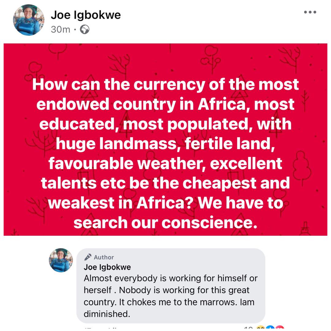 ?Nobody is working for this great country? Joe Igbokwe laments as he questions how Nigeria?s currency is the weakest in Africa