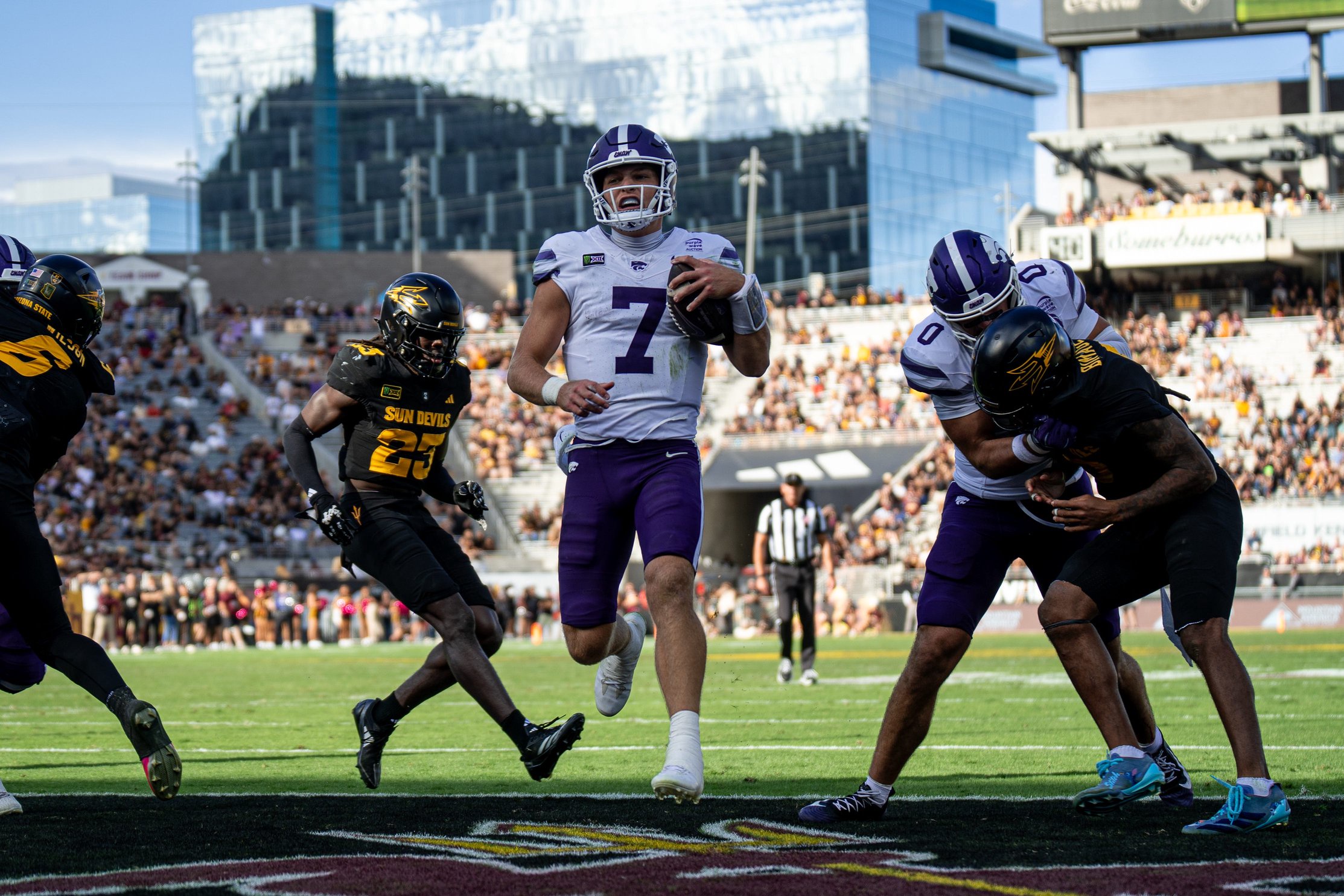 Kansas State quarterback Jacob Knuth (7) rushes for a touchdown against Arizona State on Oct. 24, 2026, in Tempe.