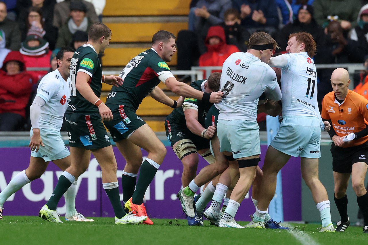 Northampton and Leicester's England stars were involved in a tussle in their derby clash (Getty)
