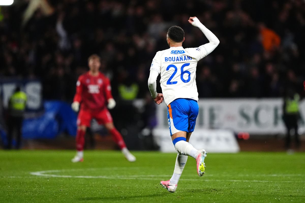 Badredine Bouanani celebrates scoring Rangers' equaliser