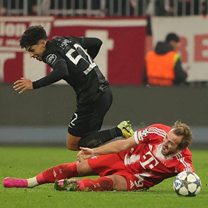 Bayern 2-1 Sporting (2025/26) Em Munique, João Simões teve papel a 'forçar' Kimmich a fazer autogolo. Mas o resultado final na ronda 6 da Champions foi 3-1 para o Bayern - Foto: IMAGO