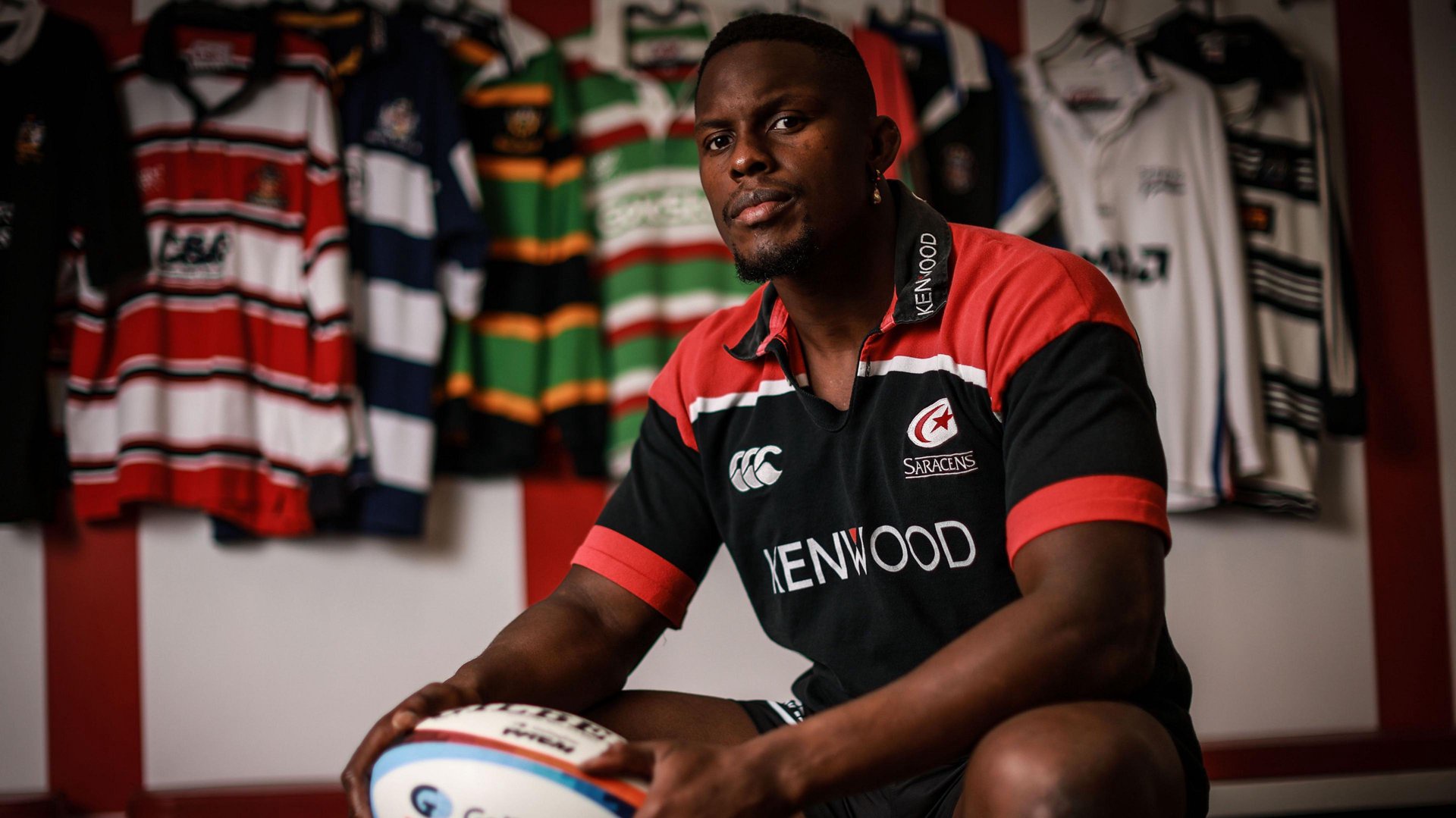 Maro Itoje in vintage Saracens shirt