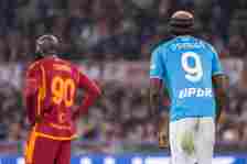 Victor Osimhen of SSC Napoli and Romelu Lukaku of AS Roma during the Serie A TIM match between AS Roma and SSC Napoli at Stadio Olimpico on Decembe...