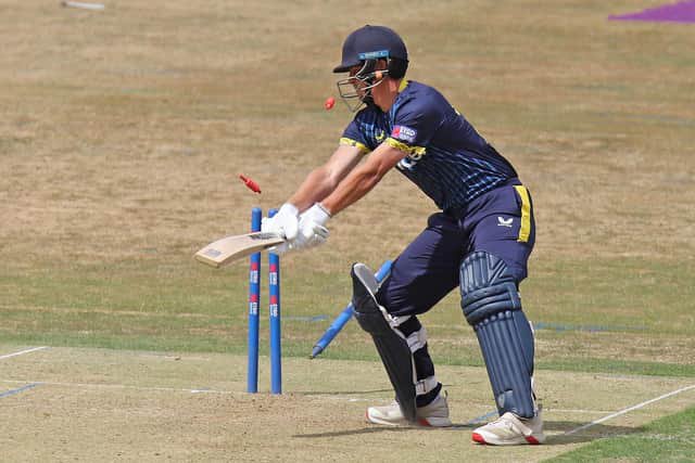 Jake Garlick is bowled by Liam Guthrie (Picture: Peter Short)