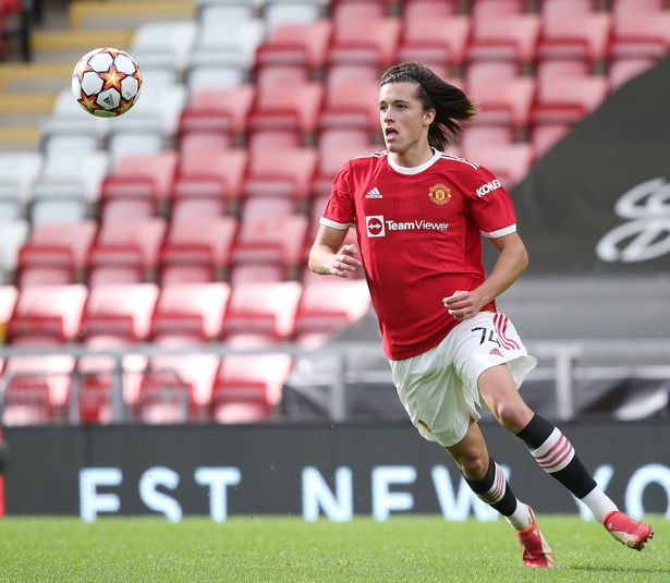 Alvaro Fernandez of Manchester United U19s in action during the UEFA Youth League Group F match between Manchester United U19s and Villarreal CF U19s at Leigh Sports Village on September 29, 2021 in Leigh, England.