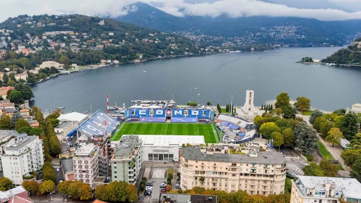 Como 1907 stadium Giuseppe Sinigaglia Stadium on the shore of Lake Como.