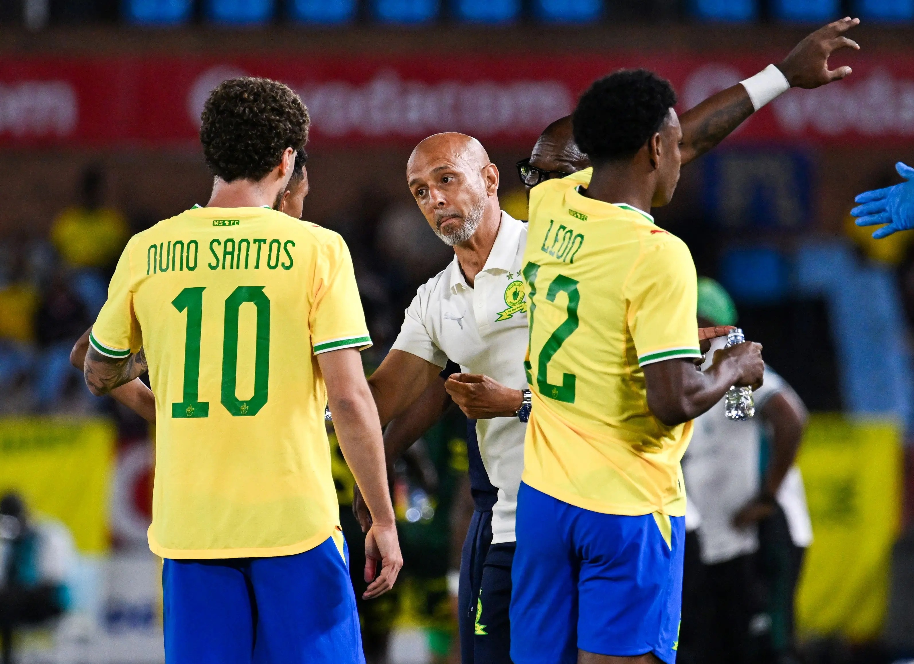  Mamelodi Sundowns head coach Miguel Cardoso  instructs his players during the  CAF Champions League, second preliminary round,  second match against Wiliete SC at the Loftus Versfeld Stadium  in Pretoria.
