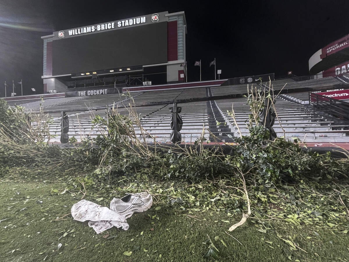 The shrubs in the end zones of Williams-Brice Stadium were demolished as fans stormed the field after South Carolina’s win over Tennessee on Saturday, Oct. 24, 2026.