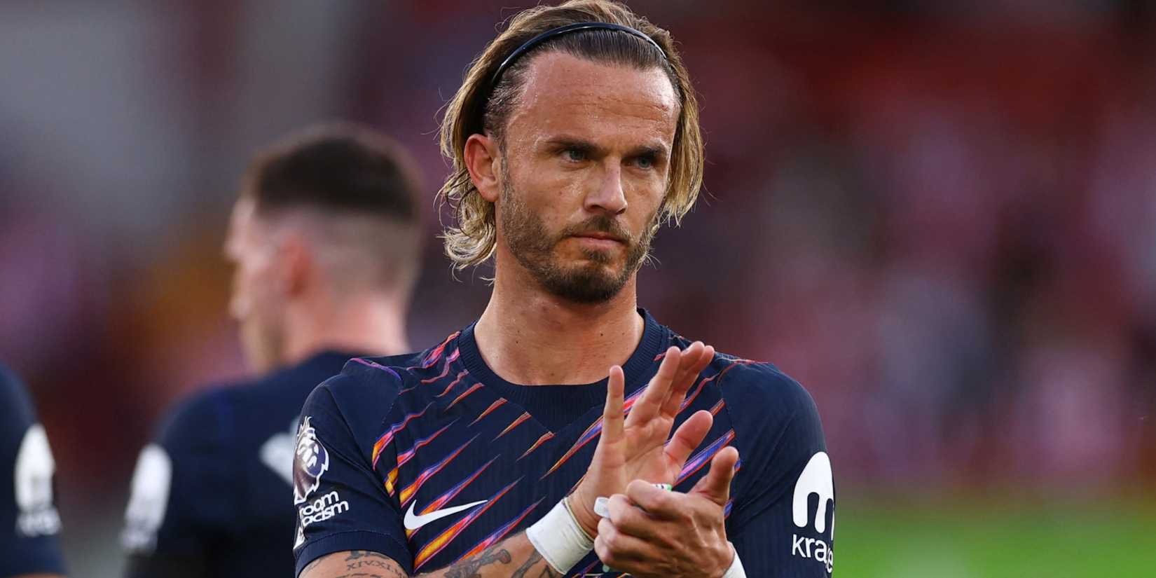 James Maddison applauds Tottenham fans after Premier League defeat to Brentford