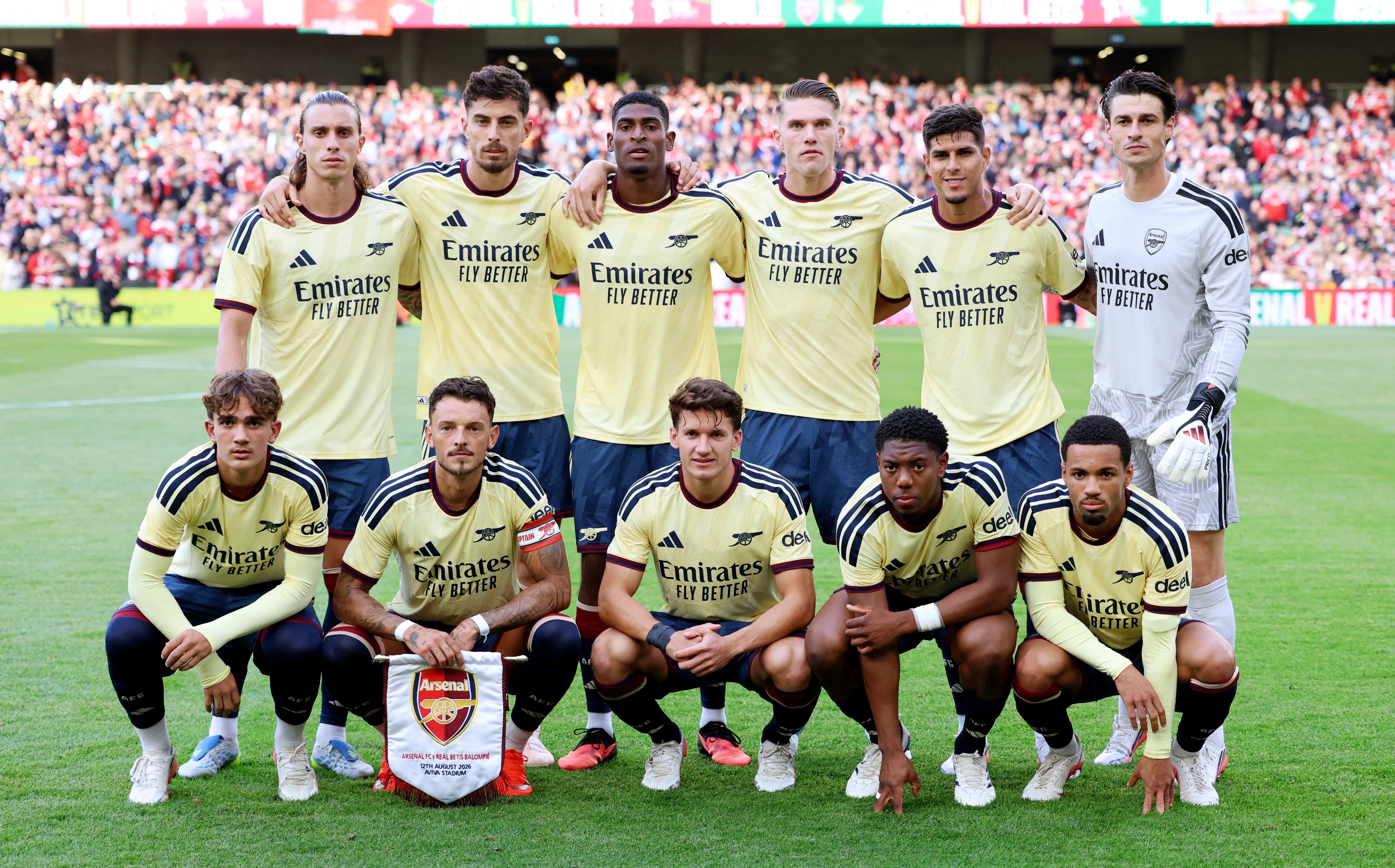 Arsenal players pose for a team group photo before their pre-season friendly against Real Betis.