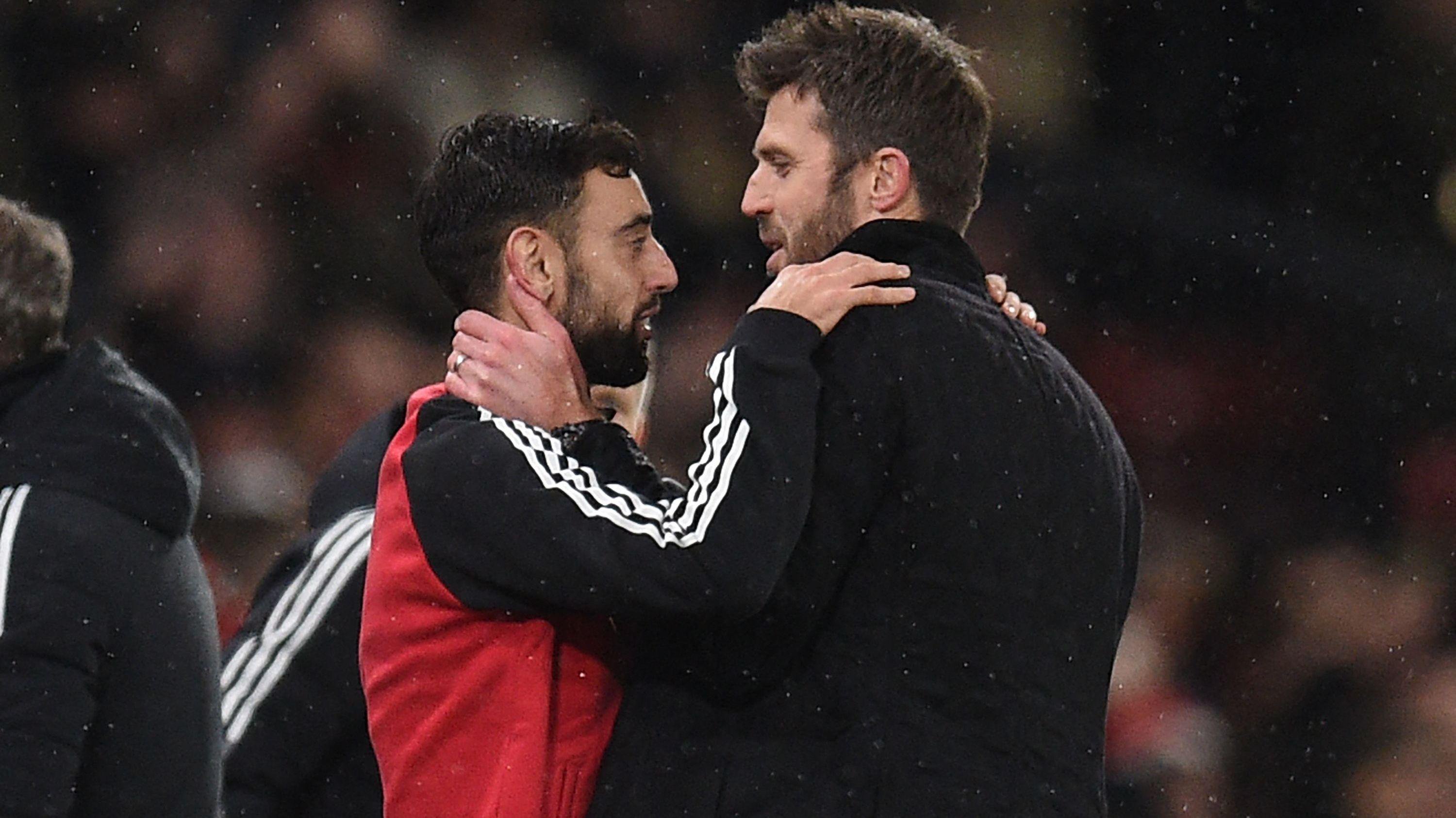 Image of Bruno Fernandes and Carrick post-match