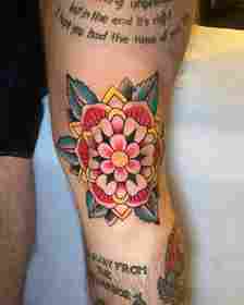 Bright Colourful Mandala Tattoo On Knee
