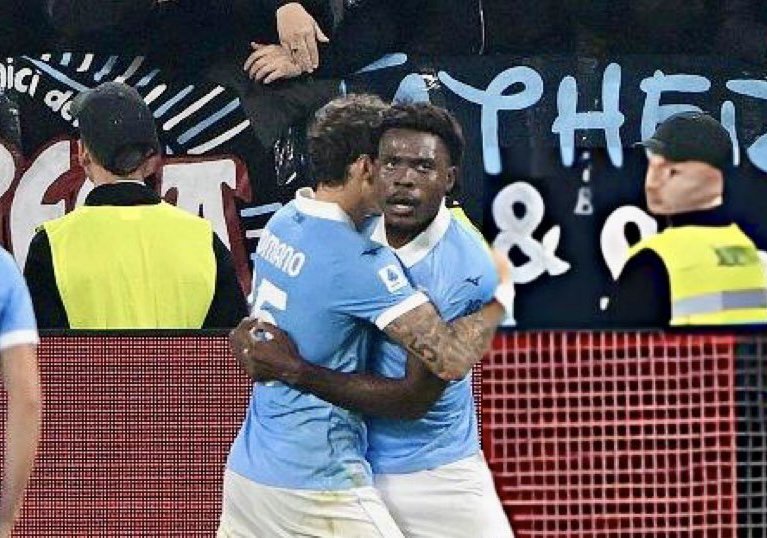Dele-Bashiru being celebrated by his Lazio teammate after scoring against Juventus