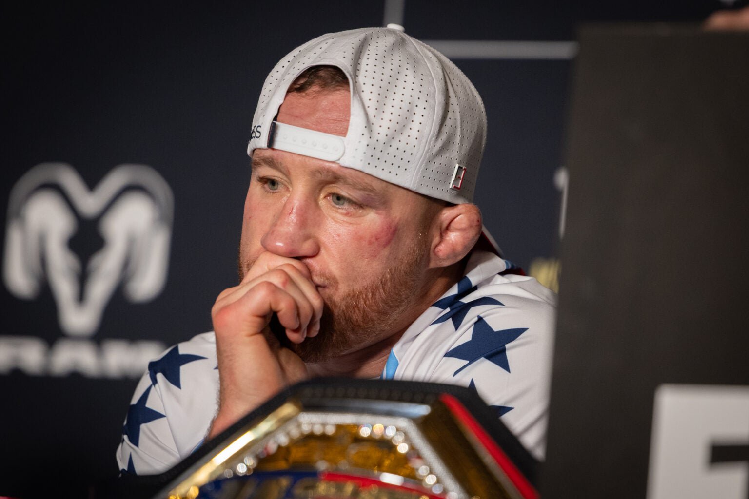 Justin Gaethje during the UFC Freedom 250 post-fight press conference