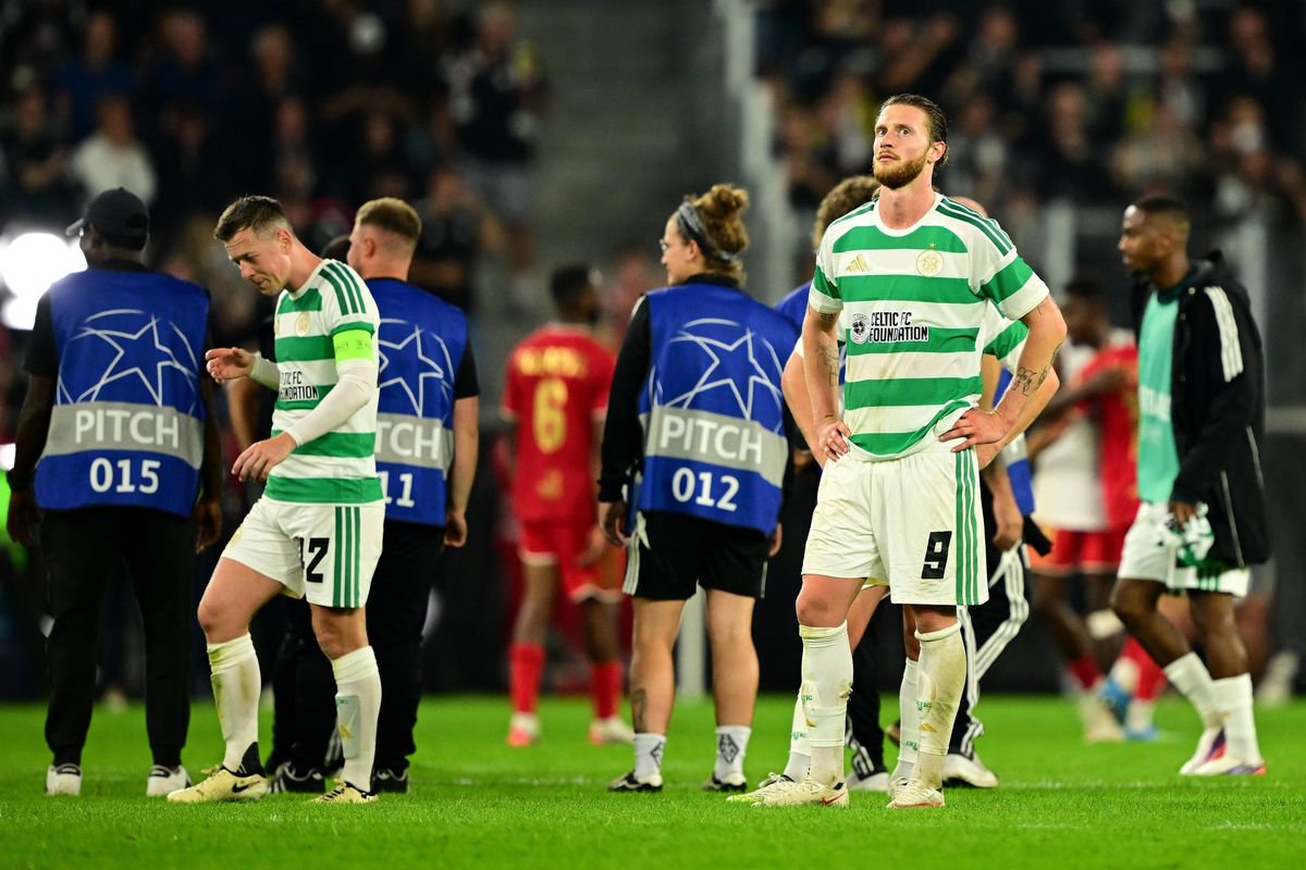 LINZ, AUSTRIA - AUGUST 25: Kasper Hogh of Celtic reacts after the UEFA Champions League 2026/27 Play off round second leg match between LASK and Celtic at  on August 25, 2026 in Linz, Austria. (Photo by Christian Bruna/Getty Images)