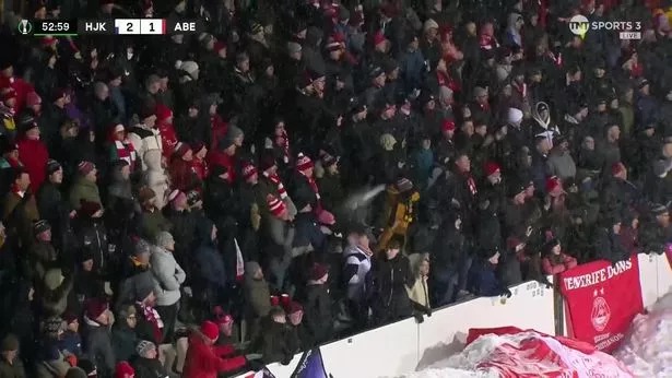 Aberdeen hurled snowballs onto the pitch during their side's Conference League clash in Finland