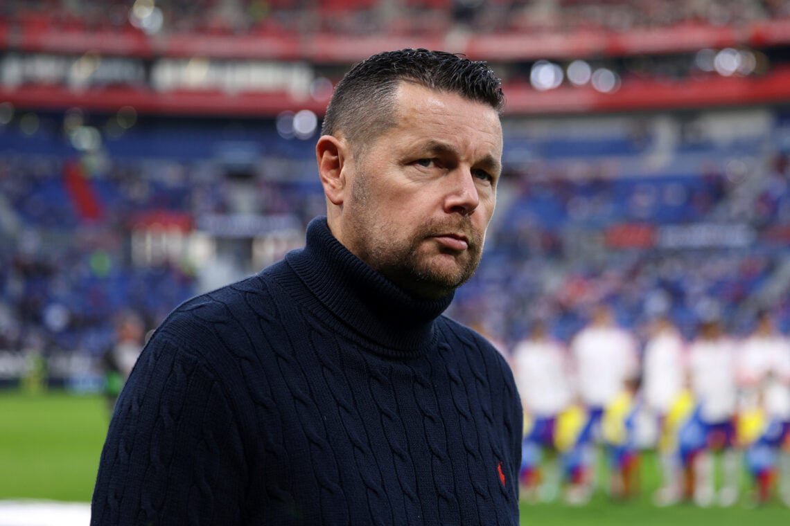Pierre Sage, Manager of Crystal Palace, looks on before the UEFA Europa League 2026/27 League Phase MD2 match between Olympique Lyonnais and Crystal Palace FC at OL Stadium on October 15, 2026 in Decines-Charpieu, France.