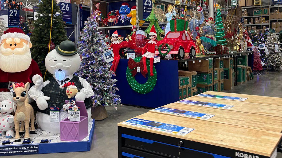 Lowe's Christmas decorations in October.