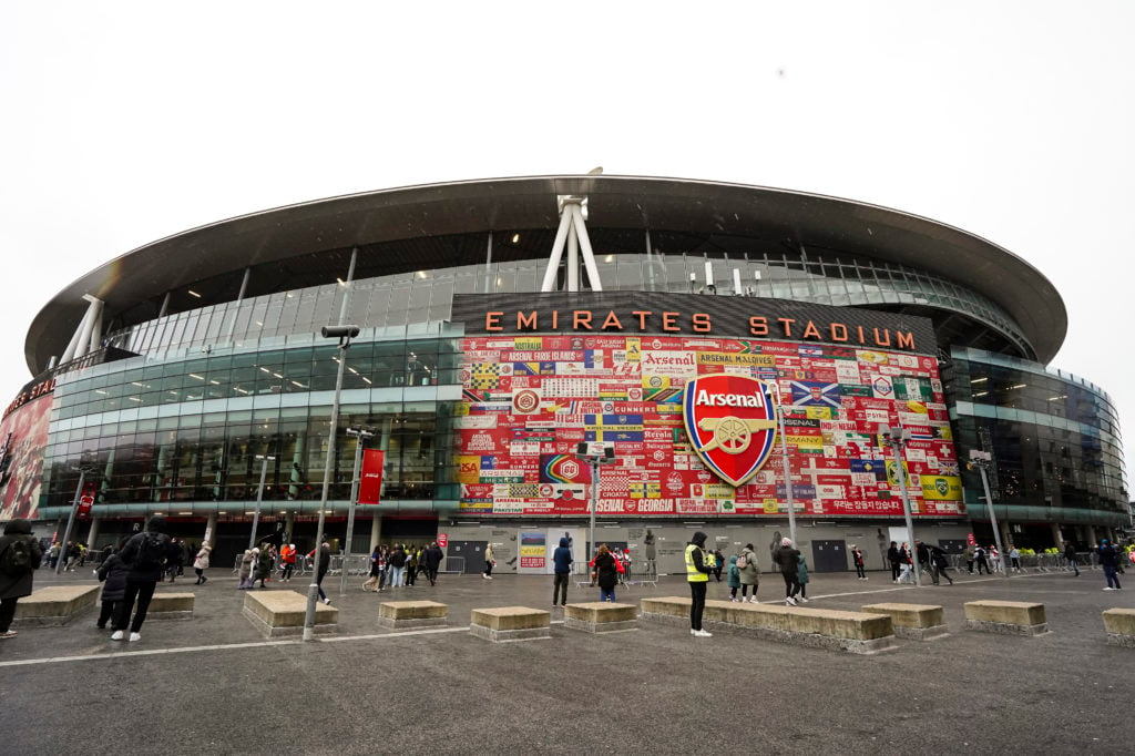 A view of Emirates Stadium facade prior the Barclays Women's Super League match between Arsenal FC and Chelsea FC on December 10, 2023 in London, E...