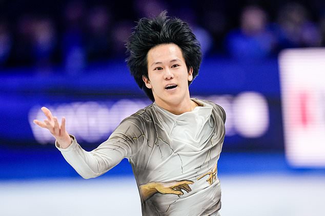 FILE - Adam Siao Him Fa from France competes during the men free skating at the Figure Skating World Championships in Prague, Czech Republic, Saturday, March 28, 2026. (AP Photo/Petr David Josek, File)