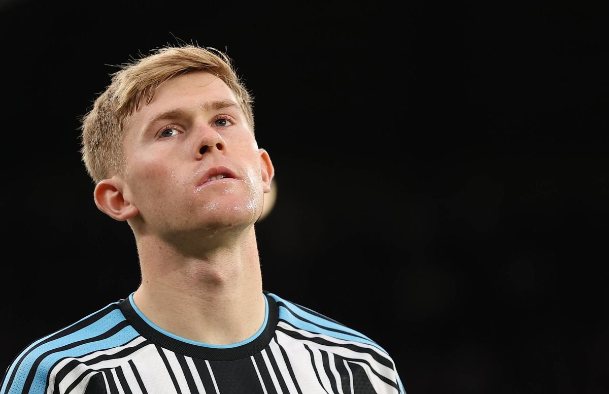 Lewis Hall of Newcastle United looks on during the Premier League 2026/27 match between Newcastle United and Aston Villa FC at St James' Park on October 17, 2026 in Newcastle upon Tyne, England.