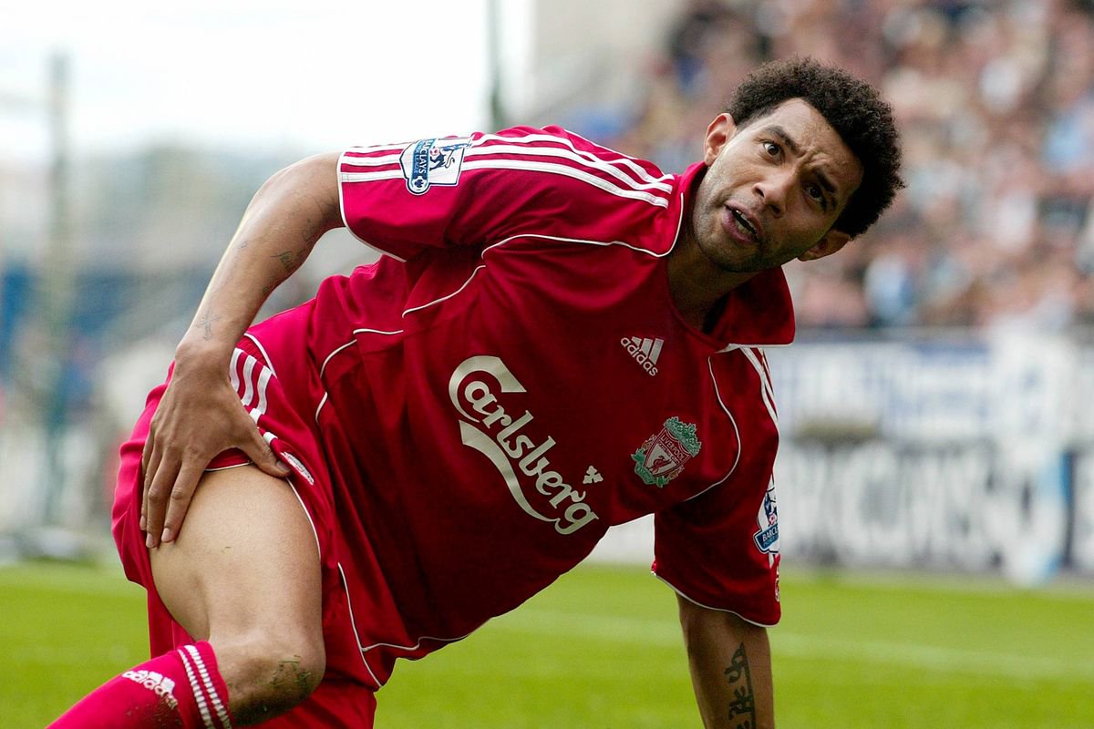 WIGAN, ENGLAND - SEPTEMBER 29: Jermaine Pennant of Liverpool is injured during the Premier League match between Wigan Athletic and Liverpool at Jjb Stadium on September 29, 2007 in Wigan, England. (Photo by Paul Mcfegan/Sportsphoto/Allstar via Getty Images)