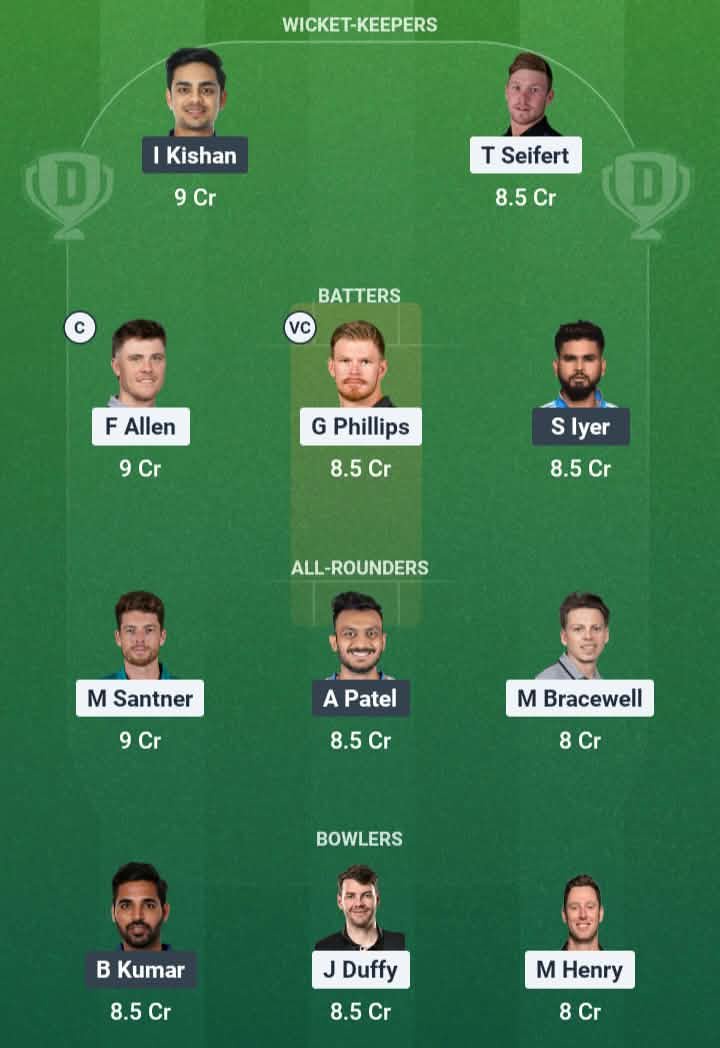 Screenshot from Dream11 app. A look at the Possible XIs, Fantasy Cricket Tips, Christchurch Pitch Report & Dream11 Prediction for NZ vs IND 1st T20 Today.