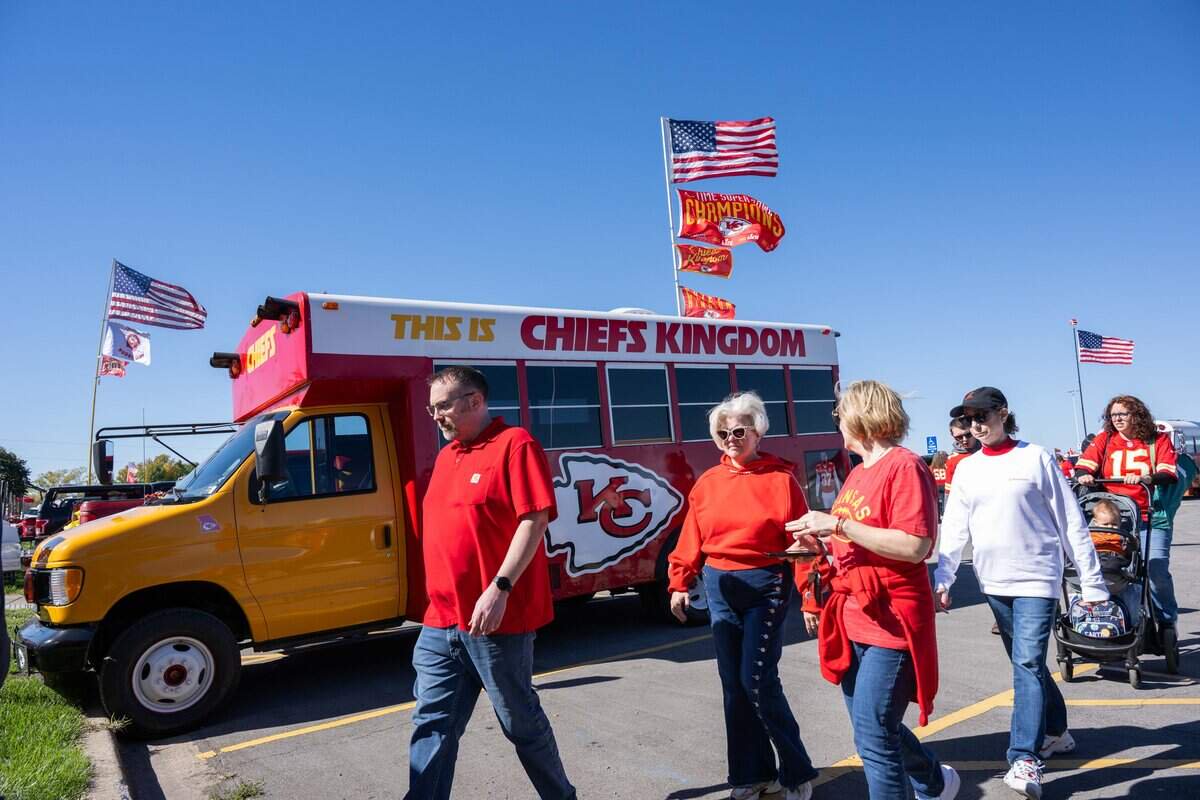 Fans walk towards the stadium prior to the Chiefs game vs. the Los Angeles Chargers, on Sunday, October 18, 2026, at Arrowhead Stadium.