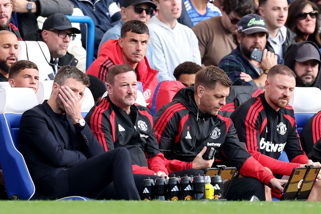 Michael Carrick cut a frustrated figure in the dugout as United collapsed
