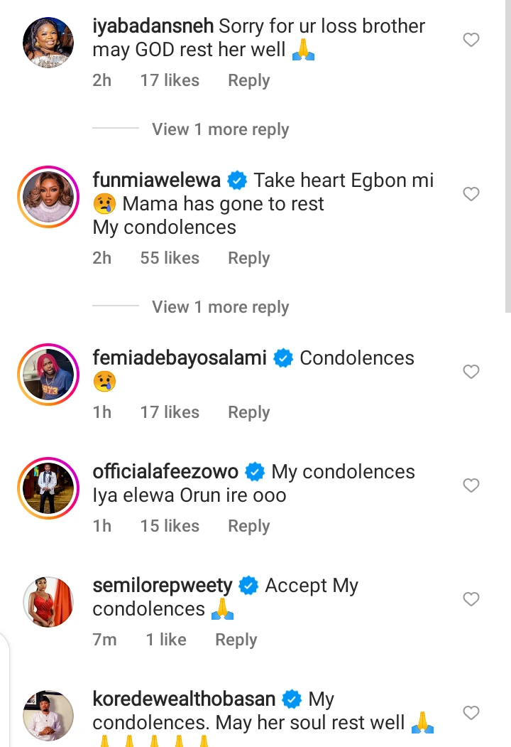 Celebrities React As Sisi Quadir Loses Mother