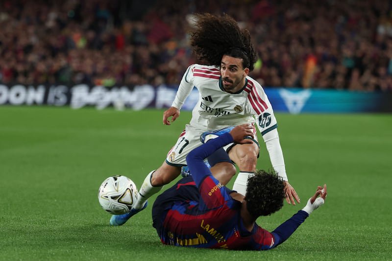 Real Madrid defender Marc Cucurella (top) made life difficult for Barcelona's Lamine Yamal in Sunday's Clasico clash at Camp Nou. Photograph: Lluis Gene/AFP via Getty Images