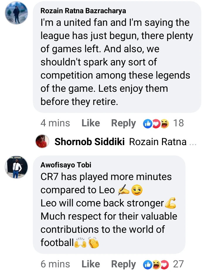Fans react to Lionel Messi and Cristiano Ronaldo Stats after 3 games.