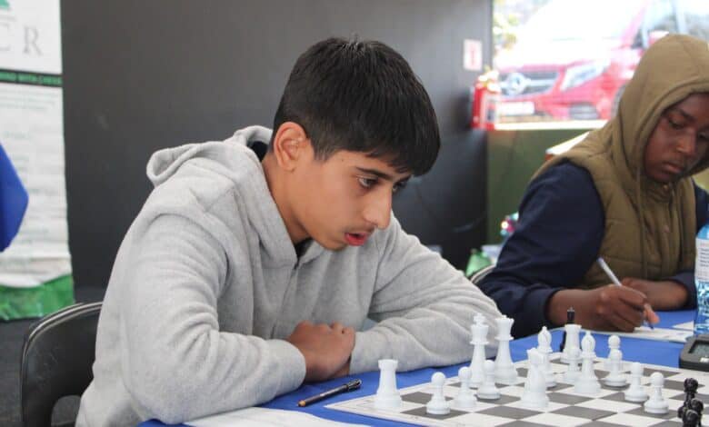 Arham Khalife concentrates on his next move during a chess game. Photo: Comfort Makhanya