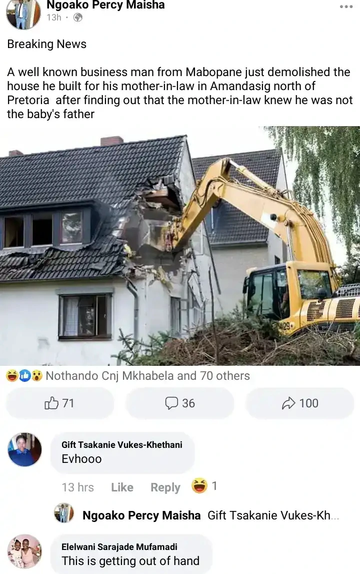 Angry man demolishes house he built for his inlaws after finding a secret about his wife - Photos