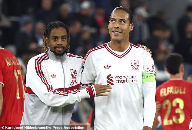 Virgil van Dijk (right) has said Bradley Barcola's (left) Champions League hat-trick will 'help him so much'