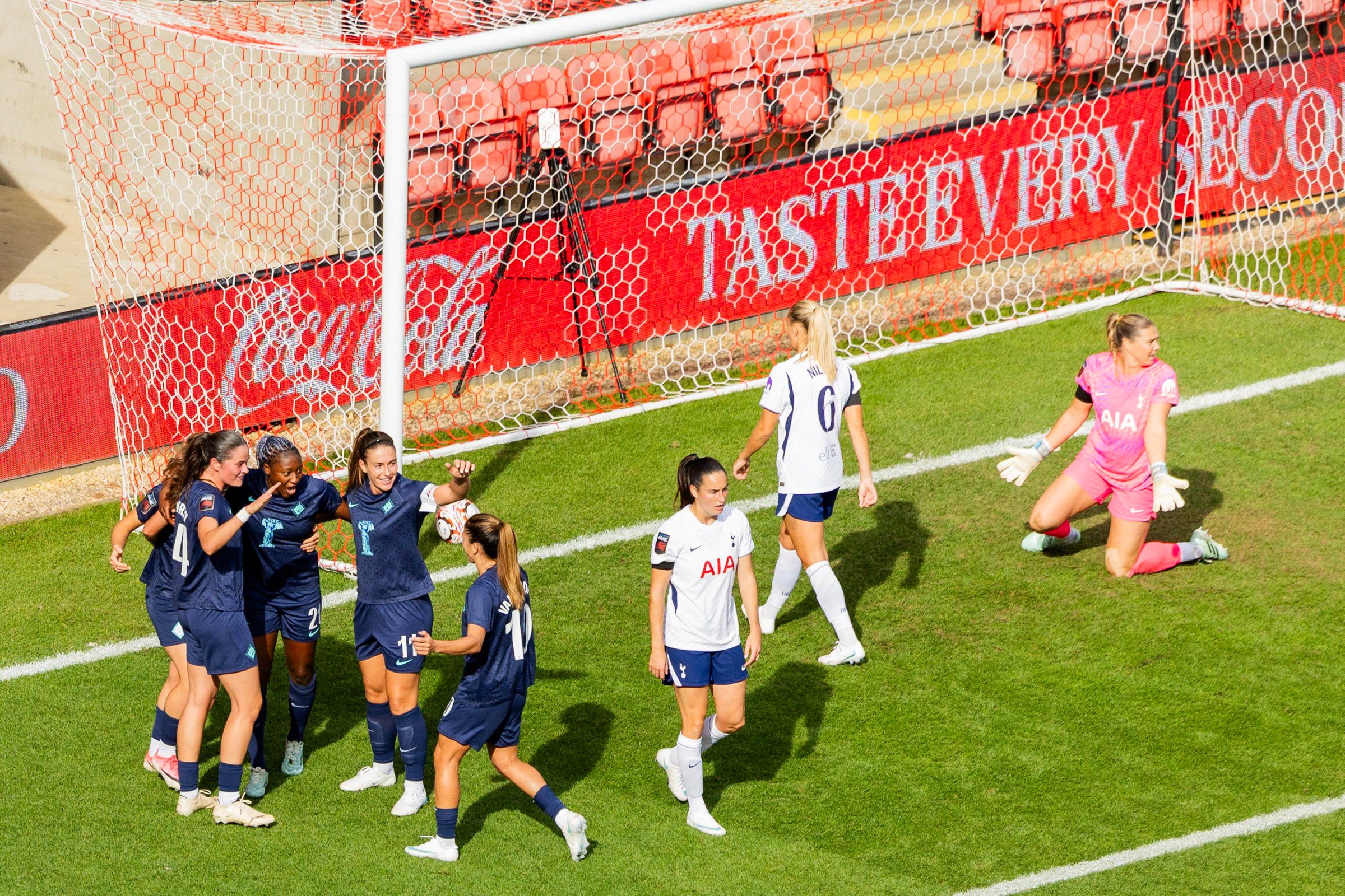 LONDON, ENGLAND - OCTOBER 4: Kadidiatou Diani of London City Lionesses celebrates scoring her sides second goal during the Barclays Women’s Super League 2026/27 match between Tottenham Hotspur and London City Lionesses at BetWright Stadium on October 4, 2026 in London, England. (Photo by Leila Coker - WSL/WSL Football via Getty Images)