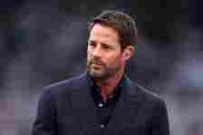 Pundit and former footballer, Jamie Redknapp looks on prior to the Premier League match between Newcastle United and Aston Villa at St. James Park ...