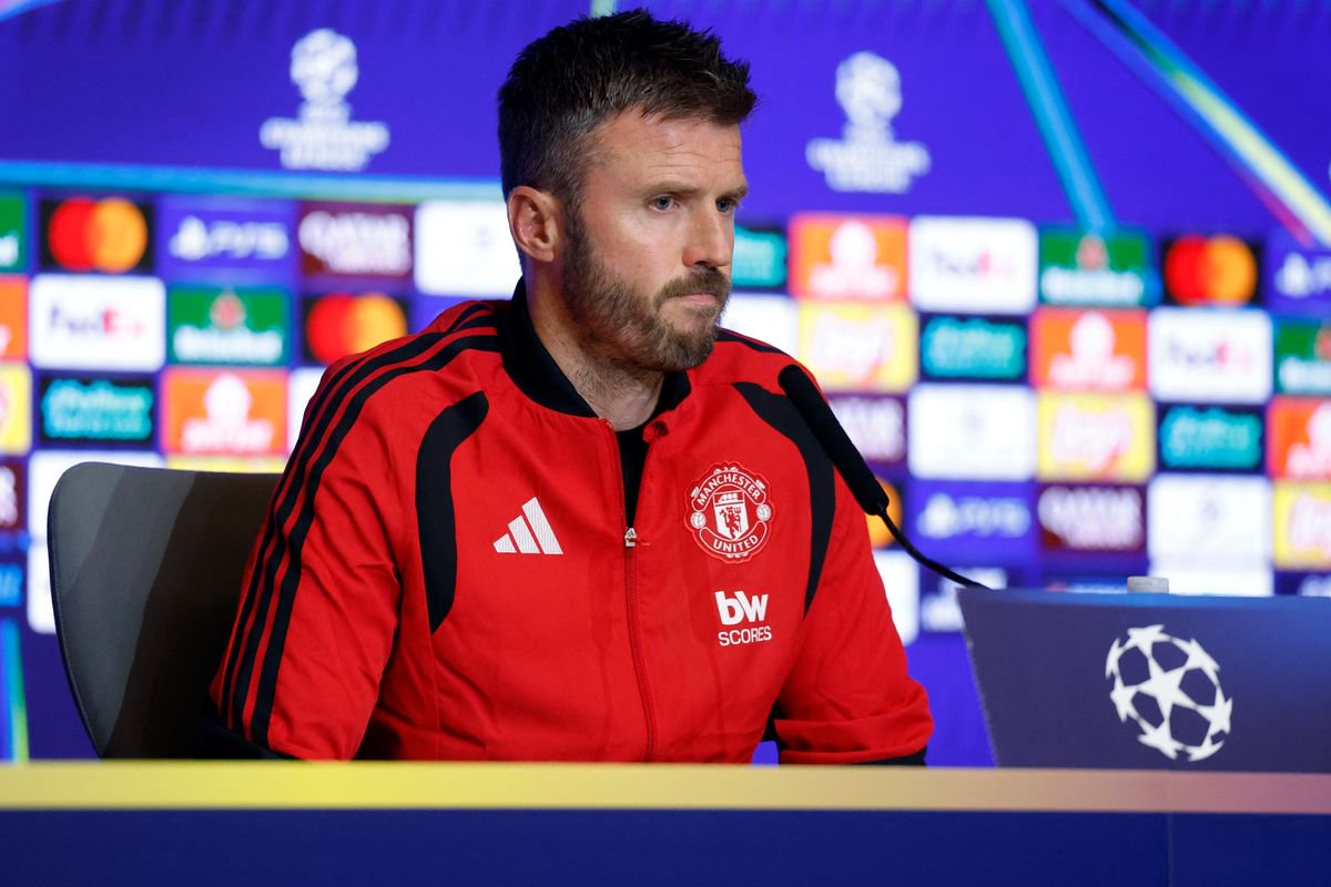 Michael Carrick pictured during his pre-match press conference in Madrid