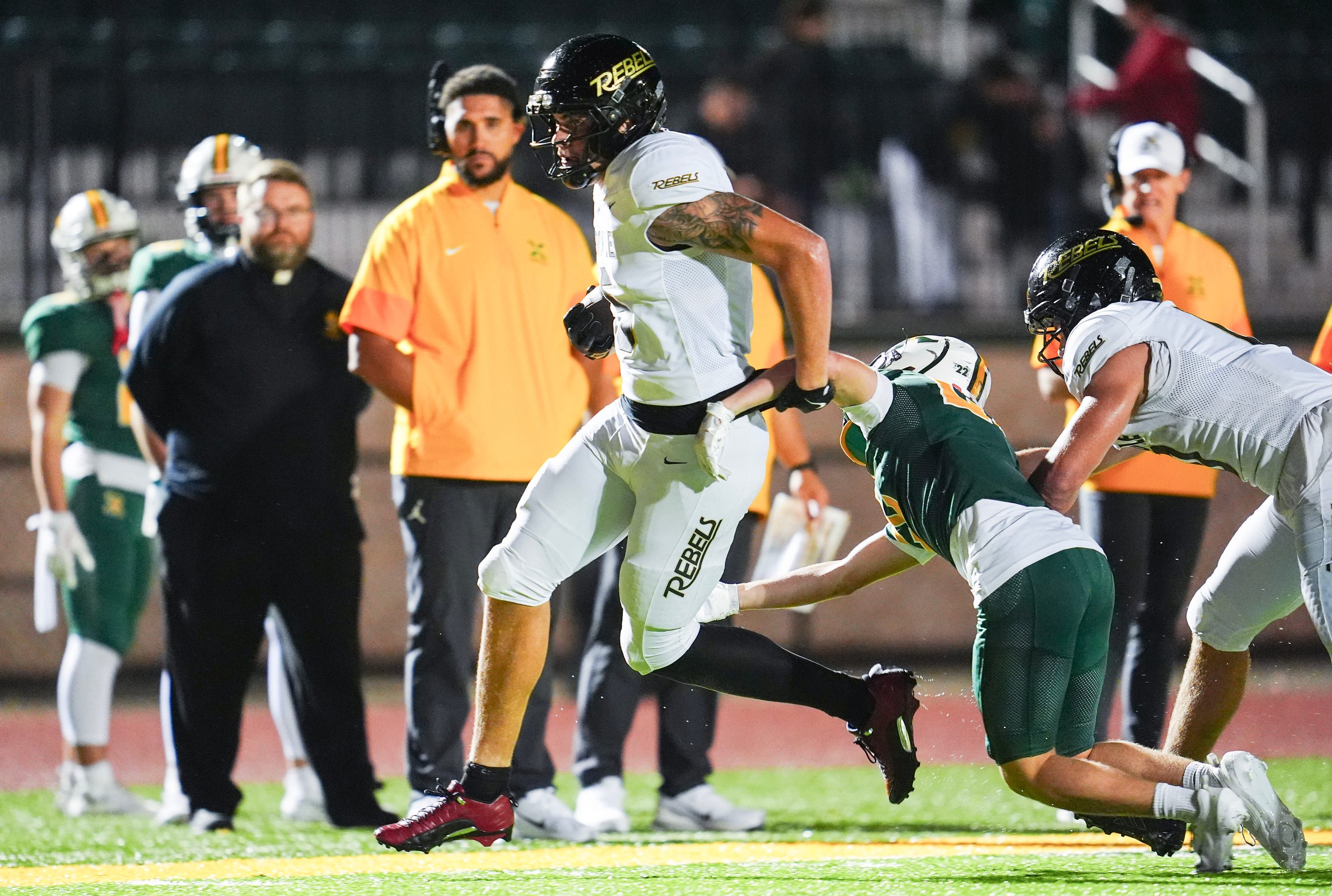 Boyle County High School's tight end and Oklahoma commit Seneca Driver (5)  ran for four touchdowns against Louisville’s St. X during KHSAA football at Brother Thomas More Page Stadium in Louisville, Kentucky. Oct. 2, 2026